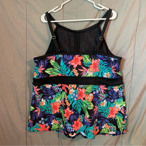 Swimsuits For All Floral Black Tropical Tankini Swimsuit Bathing Top Plus Sz 26 - Picture 6 of 16